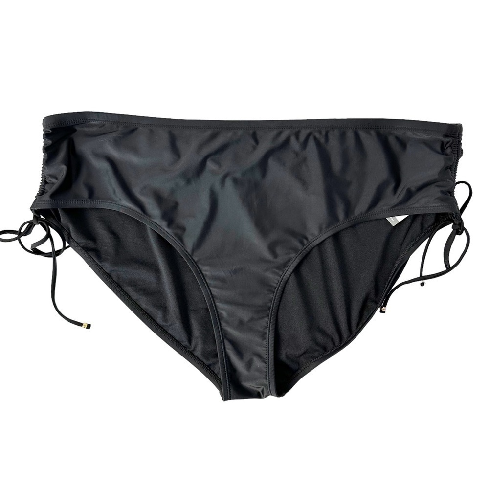 Black Full Coverage Mid Rise Ruched Side Tie Swim Bottoms Size 3X (24W/26W)